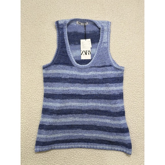 Zara Sweaters - NWT ZARA Knit Tank Top Crochet Blue Striped Sleeveless Size S Sweater Vest